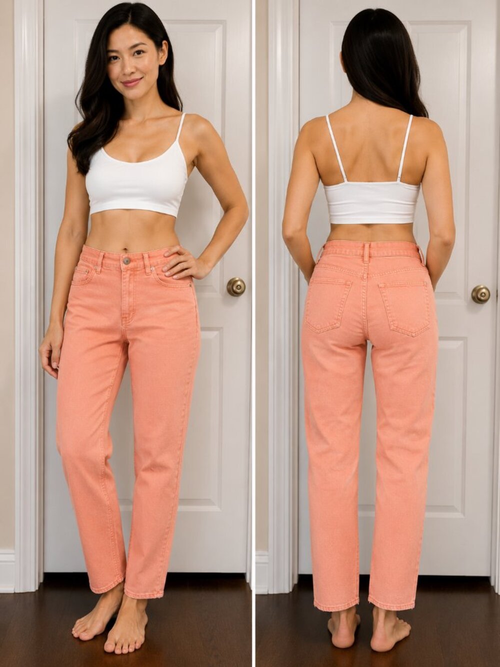 Isaac Mizrahi Women’s Peach Coral Straight Jeans Size 10 Stretch High Rise NWT